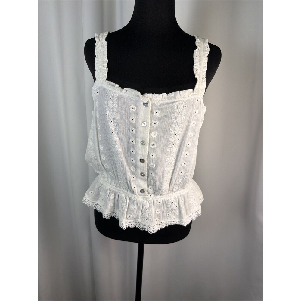 NWT BB Dakota by Steve Madden White Eyelet Button Front Crop Top Women's Large